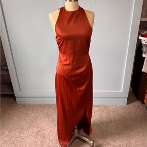 Elegant High-Low Halter Dress in Rust